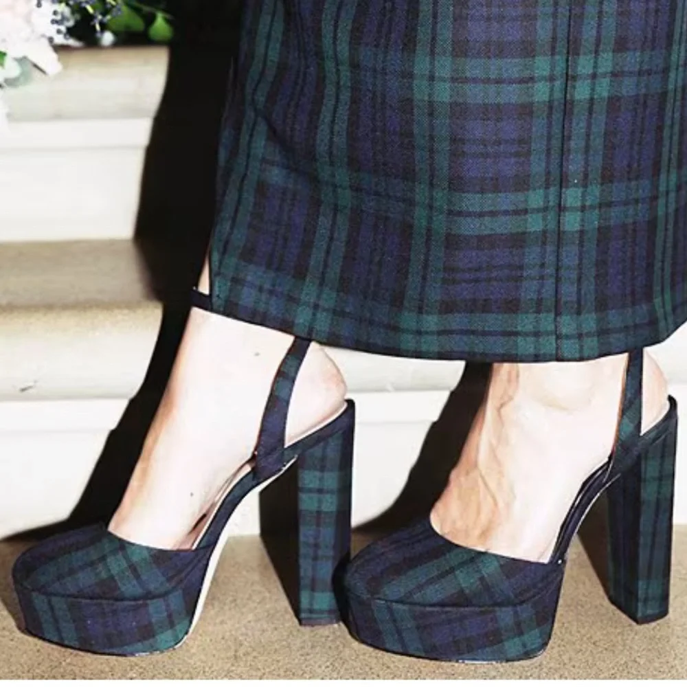 Antonio Melani x Born on Fifth Liv Tartan Plaid Closed Toe Platform Dress Pumps - Picture 1 of 12